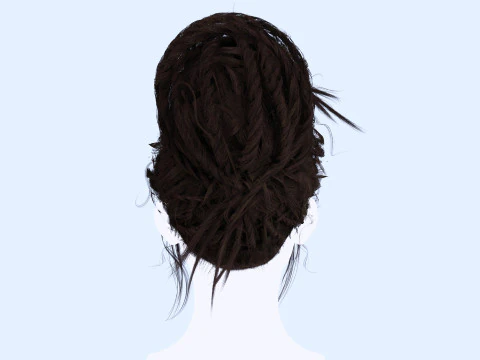 Female Curly Bun Hair 3D Model