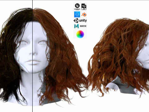 Cabelo cacheado feminino realista Modelo 3D