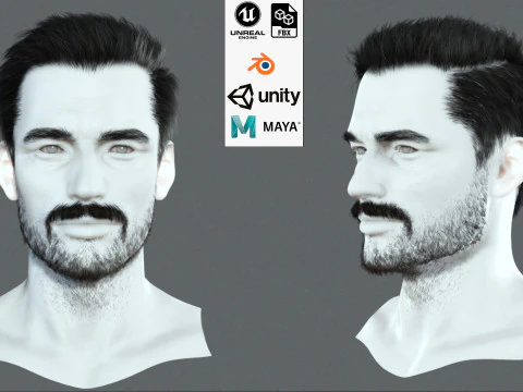 현실적인 머리 수염 눈썹 콧수염 p1 3D 모델