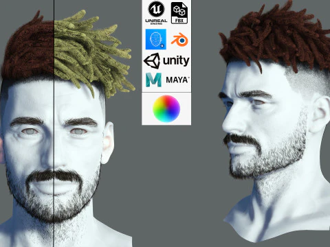 Реалистичные волосы Мужская борода брови усы p8 карта 3D Модель