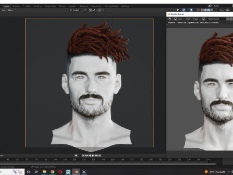 Realistic Hair Male Beard brows mustache p8 card 3Dモデル