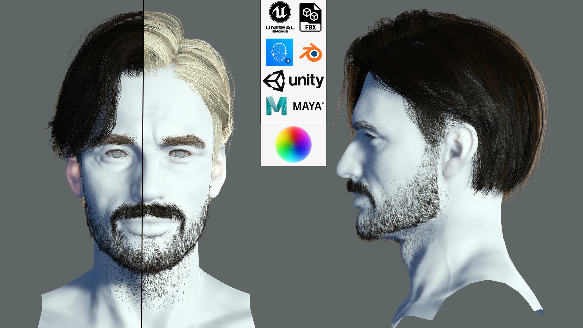 Realtime hair man Polygone Hairstyle 3D Model .c4d .max .obj .3ds .fbx .stl .blend 