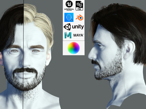 Realtime hair man Polygone Hairstyle 3D 模型
