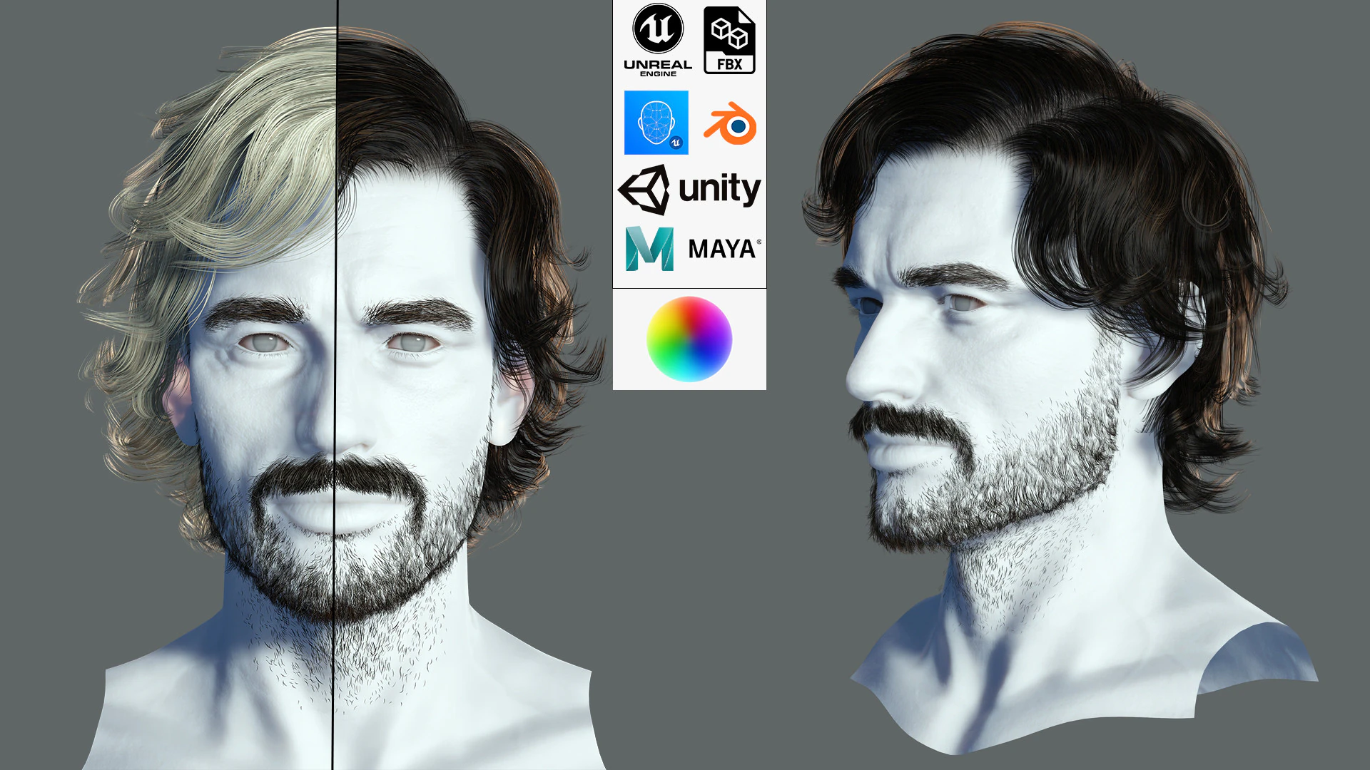 Realtime hair man low poly Hairstyle 2 3D Model .c4d .max .obj .3ds .fbx .stl .blend 