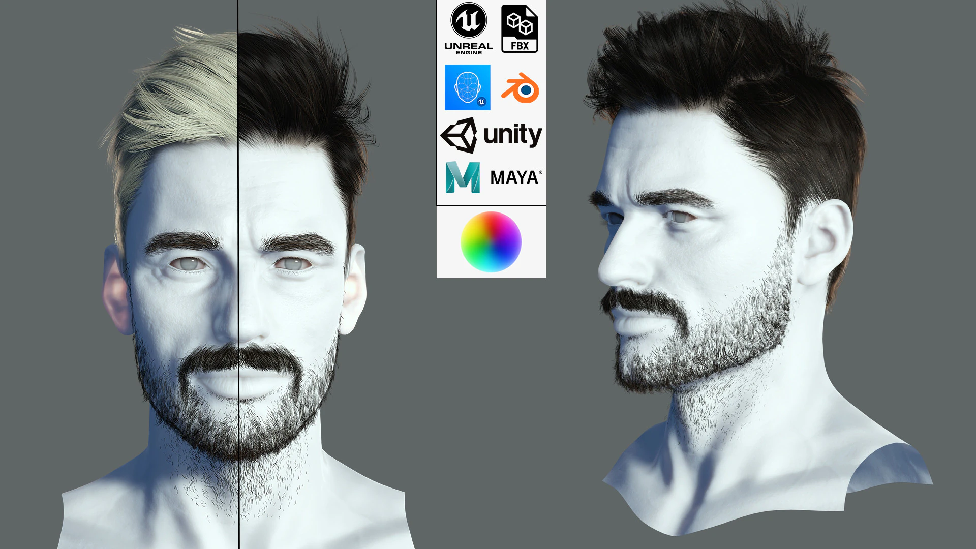 Realtime hair man low poly Hairstyle Game Ready 3D Model .c4d .max .obj .3ds .fbx .stl .blend 