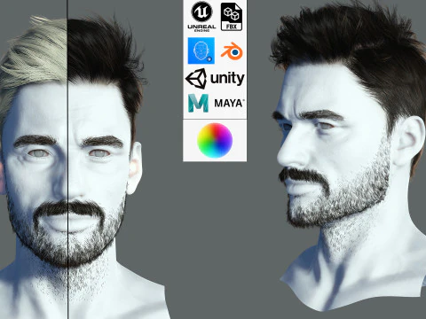 Прическа мужчины в реальном времени, низкополигональная прическа, игра готова 3D Модель