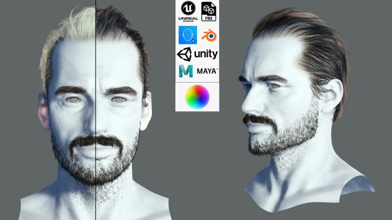 Realtime hair Old Man low poly Hairstyle Game Ready 3D Модель .c4d .max .obj .3ds .fbx .stl .blend