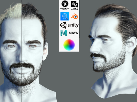 Realtime hair Old Man low poly Hairstyle Game Ready 3D 模型