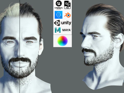 Волосы в реальном времени Старик низкополигональная прическа Game Ready 3D Модель