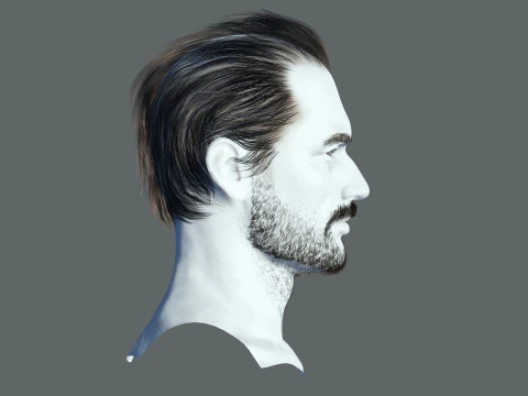 Realtime hair Old Man low poly Hairstyle Game Ready 3D Model