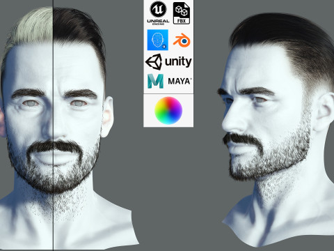 Realtime hair modern Man low poly Hairstyle Game Ready 3D 模型