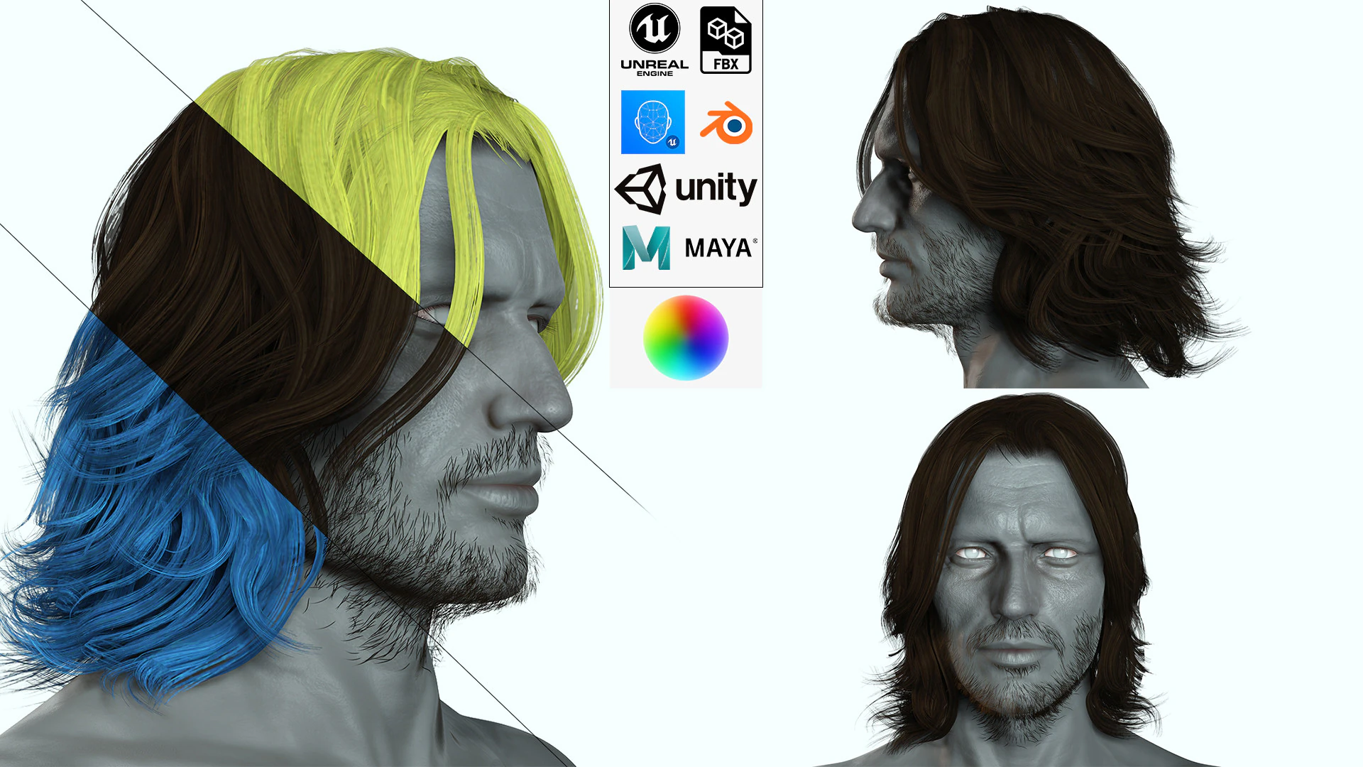 Hair Beard Brows Mustache Classic 3D Model .c4d .max .obj .3ds .fbx .stl .blend 