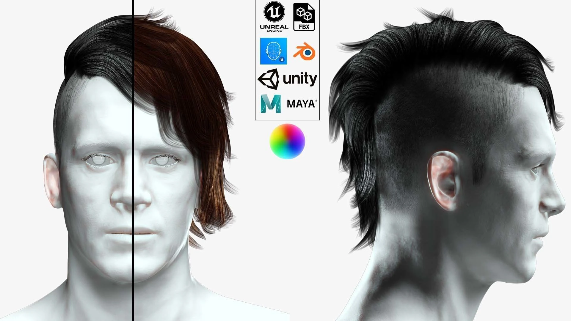 Realistic Hair cyberpunk 3D Model .c4d .max .obj .3ds .fbx .stl .blend 