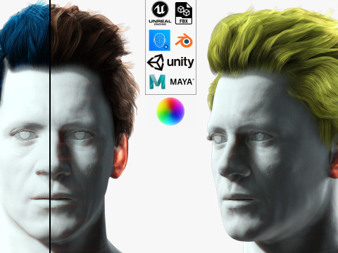 Realistic Hair man game cards 3D 模型