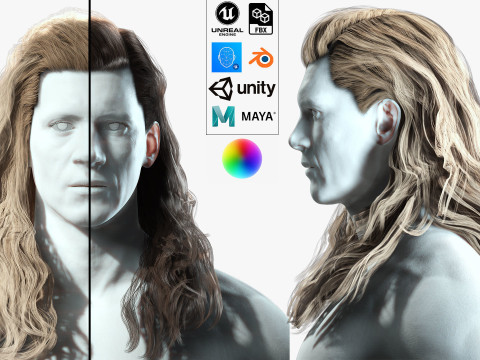 Realistic Long Hair Man 3D 模型