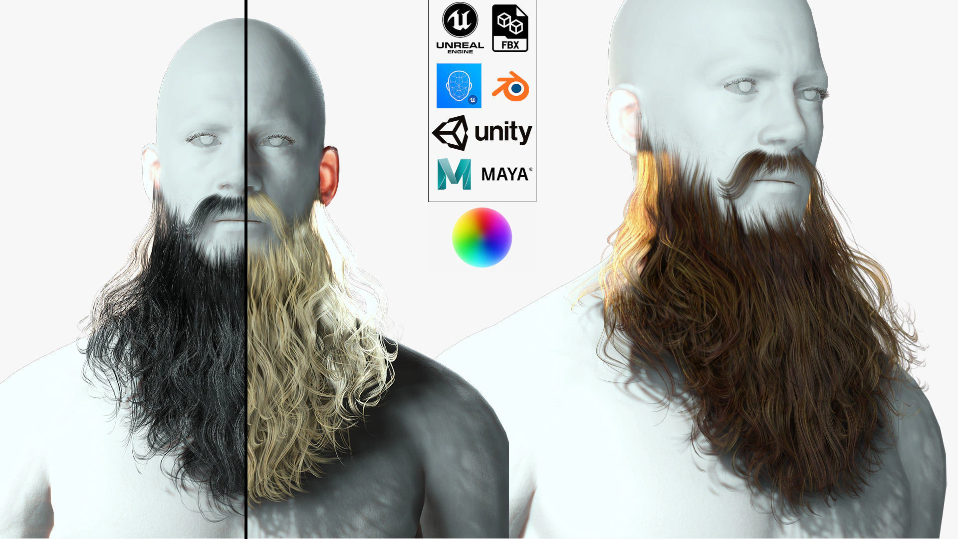 リアルなフルヒゲ 3Dモデル .c4d .max .obj .3ds .fbx .stl .blend 