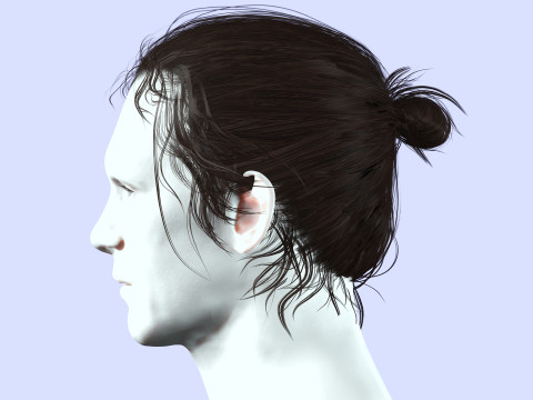Male Hair - Man Bun Model 3D