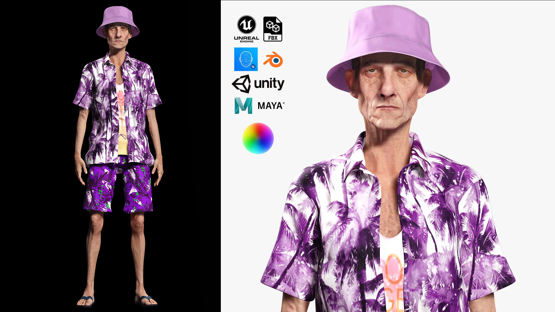 観光客と服を着た老人 3Dモデル .c4d .max .obj .3ds .fbx .stl .blend