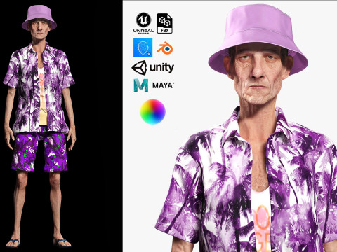 Old Man Tourist and clothed 3D 模型