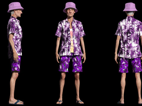 観光客と服を着た老人 3Dモデル