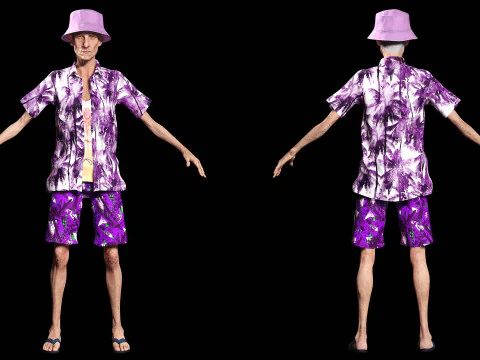 観光客と服を着た老人 3Dモデル