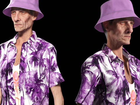 観光客と服を着た老人 3Dモデル