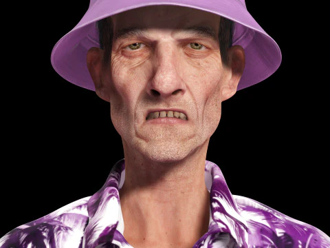 観光客と服を着た老人 3Dモデル