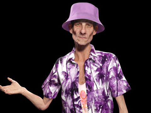 観光客と服を着た老人 3Dモデル