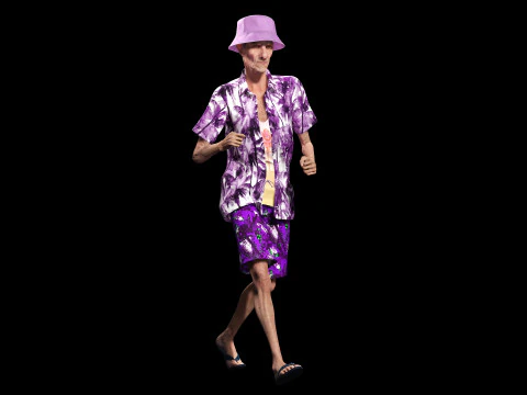 観光客と服を着た老人 3Dモデル