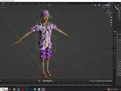 観光客と服を着た老人 3Dモデル