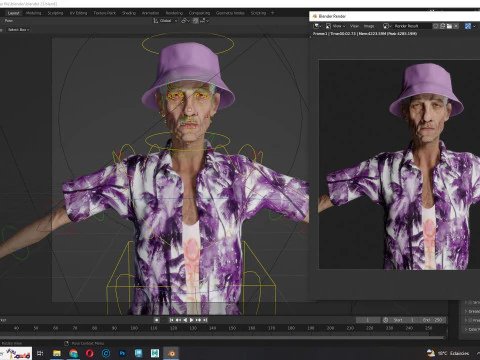 観光客と服を着た老人 3Dモデル