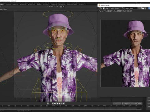 観光客と服を着た老人 3Dモデル