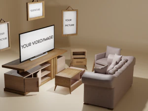 Kit de puertas ajustables para habitaci&oacute;n moderna, soporte para TV, sof&aacute;, sill&oacute;n, mesa de centro, mesita de noche Modelo 3D