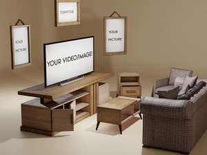 Kit de puertas ajustables para habitaci&oacute;n moderna, soporte para TV, sof&aacute;, sill&oacute;n, mesa de centro, mesita de noche Modelo 3D