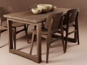 Modern Wood Table with Chairs 3D 模型