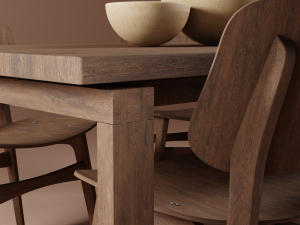 Modern Wood Table with Chairs 3D Модель