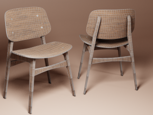 Modern Wood Table with Chairs 3D Модель