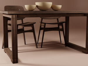 Modern Wood Table with Chairs 3D Модель