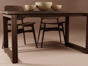 Modern Wood Table with Chairs 3D Model