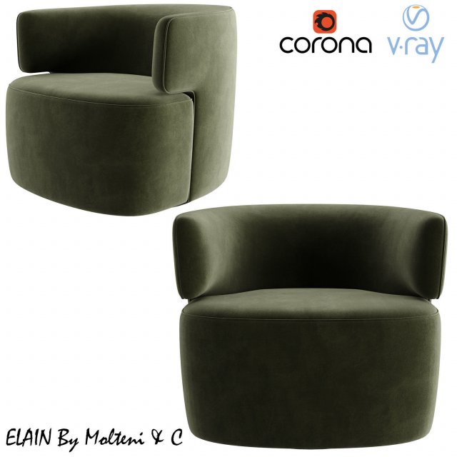 Elain Molteni Armchair 3D Модель .c4d .max .obj .3ds .fbx .stl .blend 