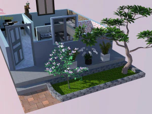 एक बीएचके घर की योजना और डिजाइन 3D मॉडल