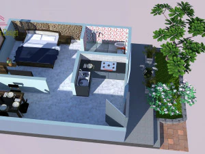 one bhk house plan and design 3D Model