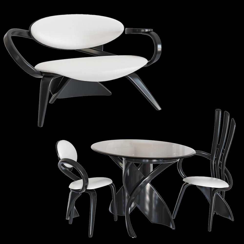 Table with chairs More Batoidea 3D Model .c4d .max .obj .3ds .fbx .stl .blend 