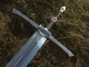 old battle 2-handes sword low-poly Modelo 3D