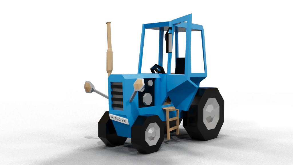 LowPoly Village Tractor 3D Model .c4d .max .obj .3ds .fbx .stl .blend 