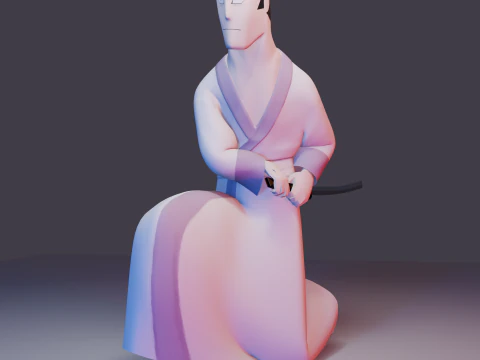 Samurai Jack Low Poly Game - Ready Rigged 3D Model