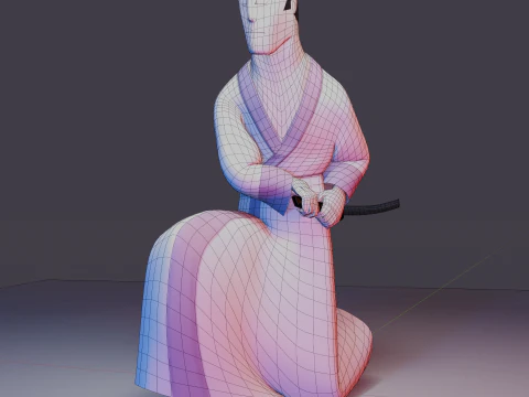 Samurai Jack Low Poly Game - Ready Rigged 3D Model