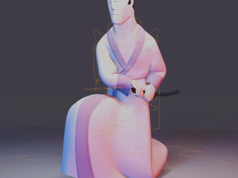 Samurai Jack Low Poly Game - Ready Rigged 3D Model