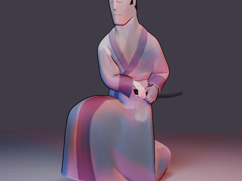 Samurai Jack Low Poly Game - Ready Rigged 3D Model