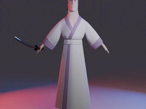 Samurai Jack Low Poly Game - Ready Rigged 3D Model
